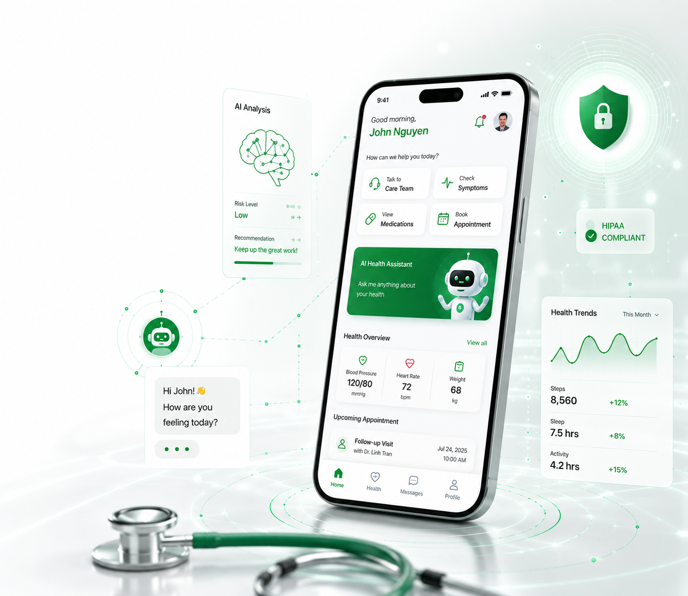 Compass 24/7 mobile app with AI health assistant